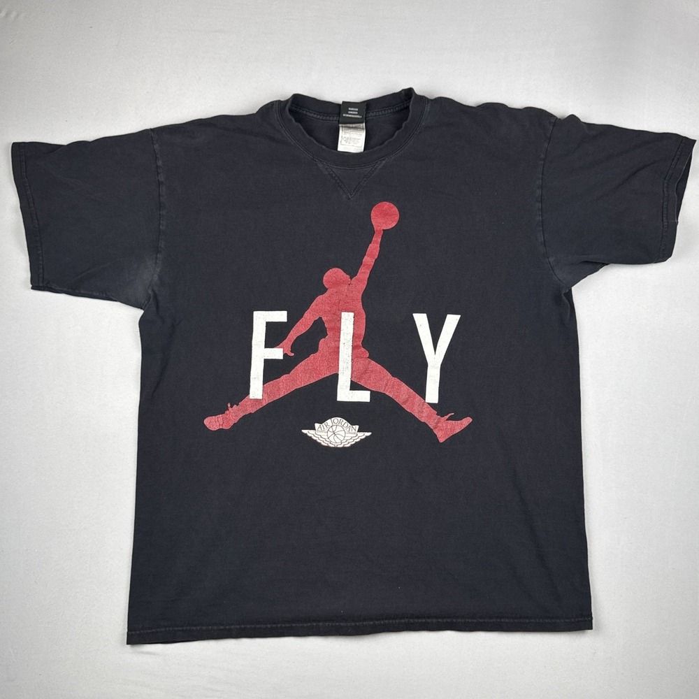Vintage 2005 Jordan Fly Jumpman T Shirt XL Black Red Air Jordan Faded